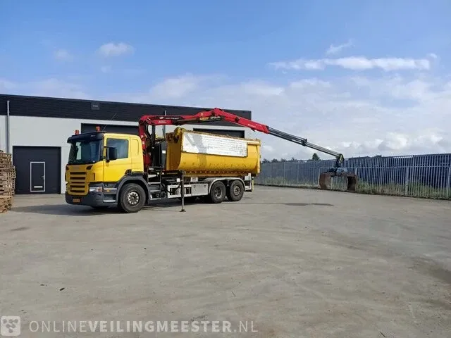 Haakarm vrachtwagen scania, p270 6x2 met kraan palfinger tipper 2 met grijper en containerbak, bouwjaar 2005 - afbeelding 22 van  49