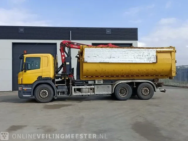 Haakarm vrachtwagen scania, p270 6x2 met kraan palfinger tipper 2 met grijper en containerbak, bouwjaar 2005 - afbeelding 23 van  49