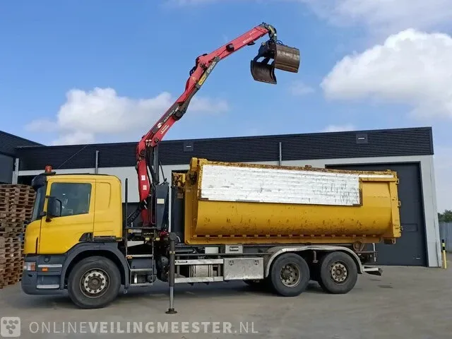 Haakarm vrachtwagen scania, p270 6x2 met kraan palfinger tipper 2 met grijper en containerbak, bouwjaar 2005 - afbeelding 37 van  49