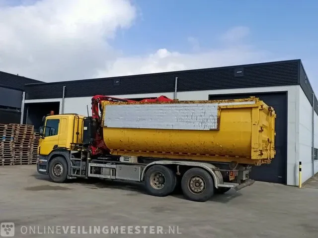 Haakarm vrachtwagen scania, p270 6x2 met kraan palfinger tipper 2 met grijper en containerbak, bouwjaar 2005 - afbeelding 45 van  49