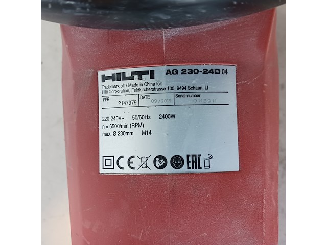 Haakse slijper 230mm 230v hilti hilti, ag 230-24d, bouwjaar 2019 - afbeelding 7 van  7