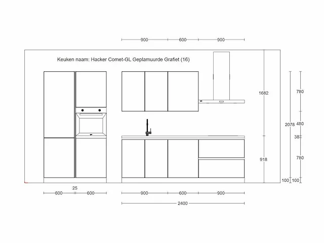 Häcker concept 130 - comet geplamuurde beton grafiet - keukenopstelling - afbeelding 7 van  16