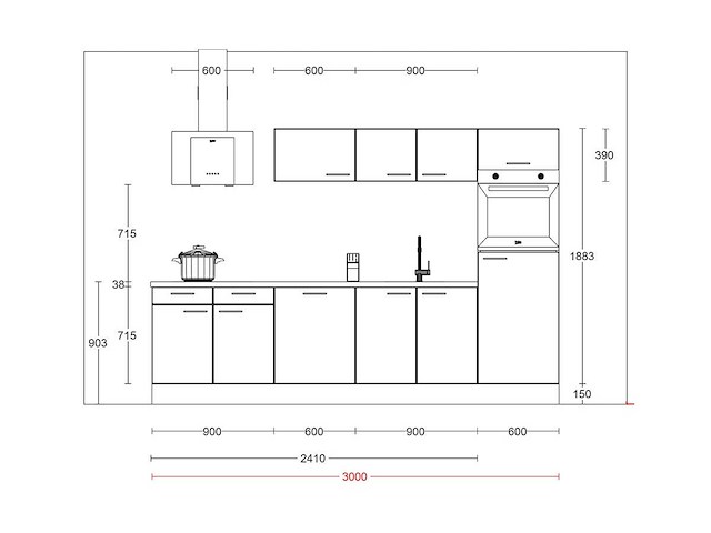 Häcker concept130 uno zwart mat recht keuken - afbeelding 6 van  22
