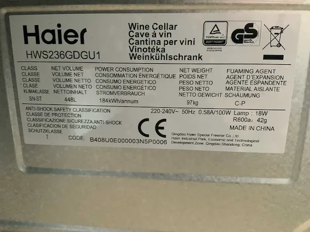 Haier hws236gdgu1 wijnklimaatkast - afbeelding 4 van  13