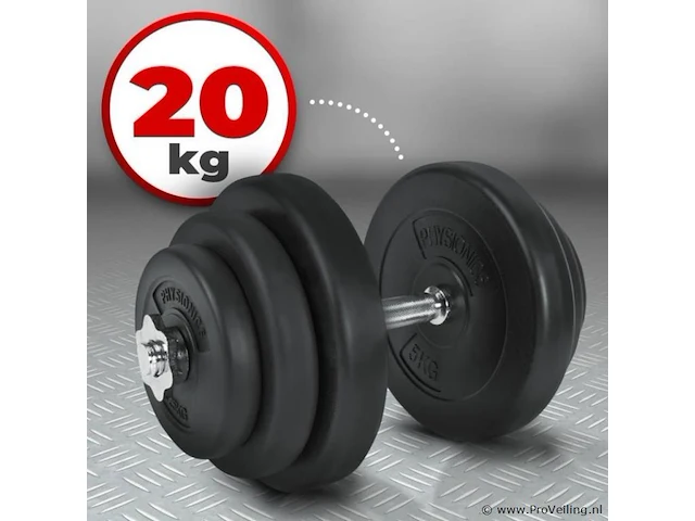 Halter - dumbbell - totaalgewicht 20kg - met ergonomisch handvat met grip, ø25 mm, kunststof behuizing met stalen, stersloten - halterstangen - afbeelding 1 van  6