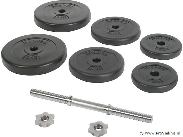 Halter - dumbbell - totaalgewicht 20kg - met ergonomisch handvat met grip, ø25 mm, kunststof behuizing met stalen, stersloten - halterstangen - afbeelding 3 van  6