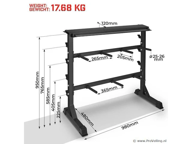 Halter-, en gewichtstandaard voor halterstang en schijven en dumbells max 300 kg - afbeelding 12 van  12