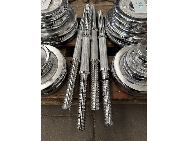 Halterset (totaal 15 halterschijven: 2x 5 kg, 2x 2,5 kg, 5x 2,25 kg, 3x 0,75 kg, 3x 0,5 kg) - afbeelding 2 van  10