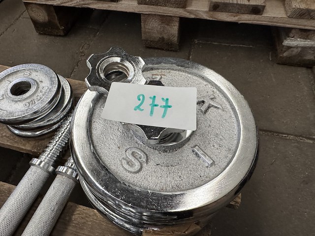 Halterset (totaal 15 halterschijven: 2x 5 kg, 2x 2,5 kg, 5x 2,25 kg, 3x 0,75 kg, 3x 0,5 kg) - afbeelding 8 van  10