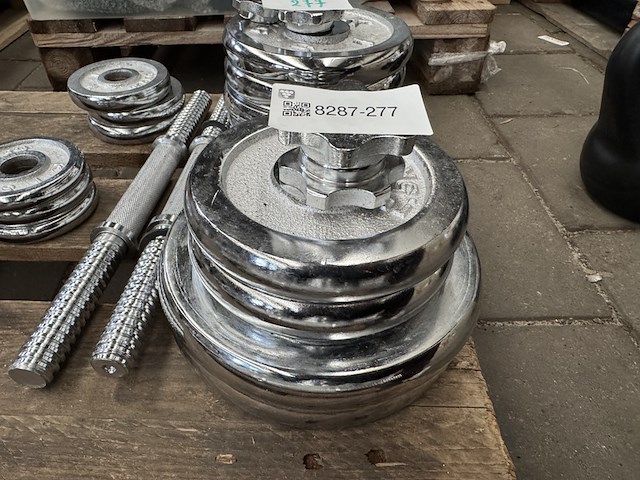 Halterset (totaal 15 halterschijven: 2x 5 kg, 2x 2,5 kg, 5x 2,25 kg, 3x 0,75 kg, 3x 0,5 kg) - afbeelding 9 van  10