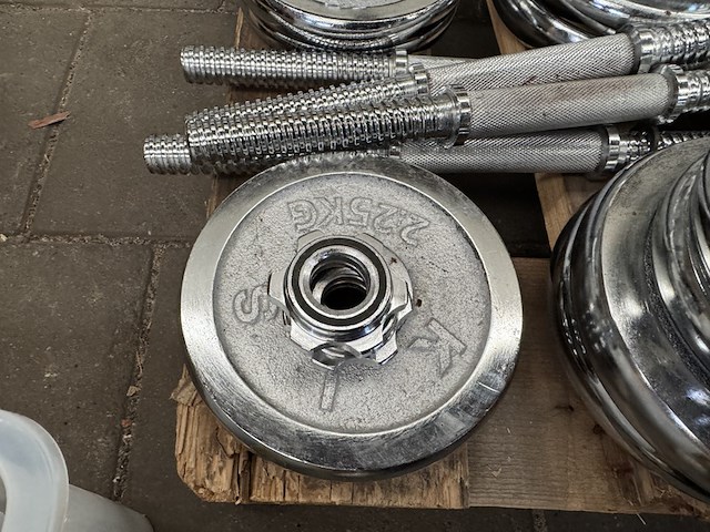 Halterset (totaal 15 halterschijven: 2x 5 kg, 2x 2,5 kg, 5x 2,25 kg, 3x 0,75 kg, 3x 0,5 kg) - afbeelding 10 van  10