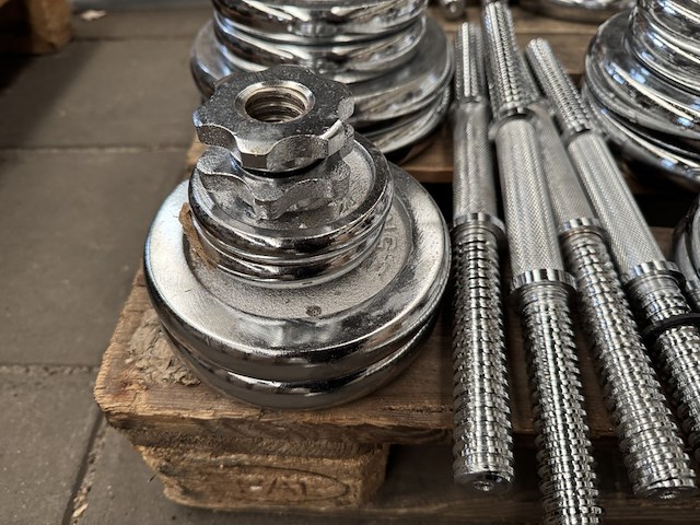 Haltersets (totaal 16 halterschijven: 4x 5 kg, 4x 2,5 kg, 4x 2 kg, 4x 0,5 kg) - afbeelding 2 van  8