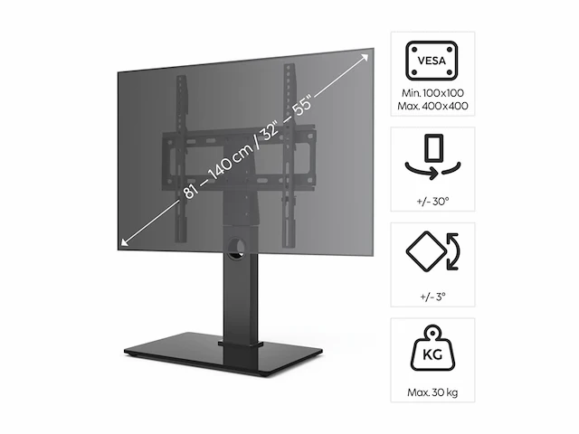 Hama tv standvoet, zwenkbaar, in hoogte verstelbaar 140 cm (55) tot 30 kg zwart - afbeelding 4 van  4
