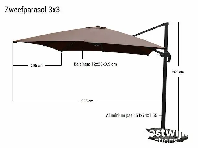 Hangende parasol oranje 300x300cm - afbeelding 2 van  4