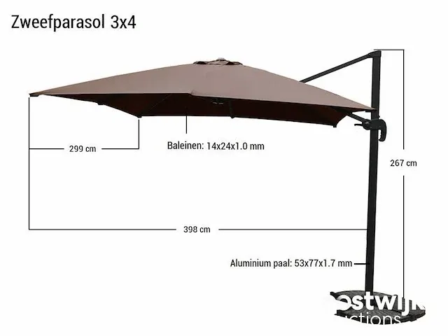 Hangende parasol oranje 300x300cm - afbeelding 4 van  4