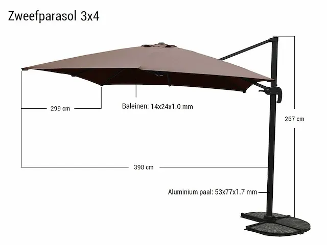 Hangende parasol oranje 300x300cm - afbeelding 2 van  2