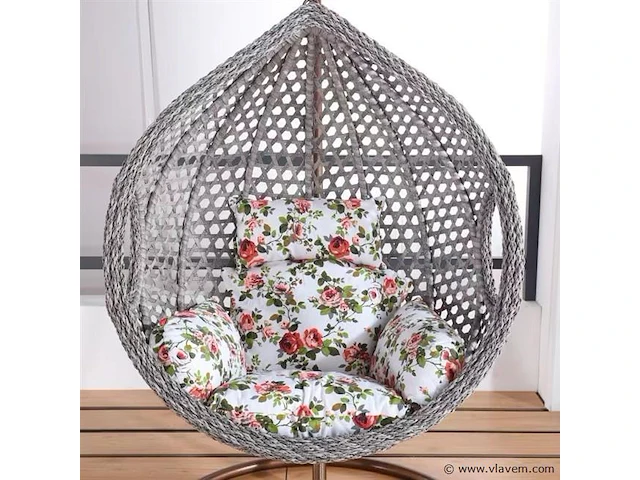 Hangstoel 108 cm breed - hoogte 200 cm - grijs frame / wit kussen met print - afbeelding 1 van  2