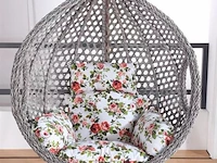 Hangstoel 108 cm breed - hoogte 200 cm - grijs frame / wit kussen met print - afbeelding 1 van  2