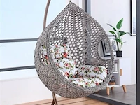 Hangstoel 108 cm breed - hoogte 200 cm - grijs frame / wit kussen met print - afbeelding 2 van  2