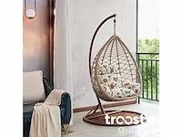 Hangstoel 95 cm breed - hoogte 200 cm - bruin frame / witte kussens met print