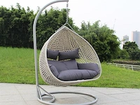 Hangstoel dubbel: 2 persoons 130 cm breed - hoogte 200 cm - wit frame / grijze kussens - afbeelding 1 van  4