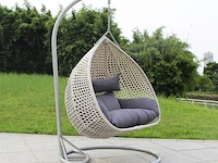 Hangstoel dubbel: 2 persoons 130 cm breed - hoogte 200 cm - wit frame / grijze kussens - afbeelding 2 van  4