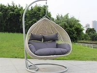 Hangstoel dubbel: 2 persoons 130 cm breed - hoogte 200 cm - wit frame / grijze kussens - afbeelding 4 van  4
