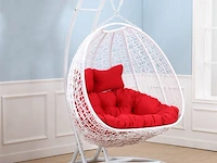 Hangstoel dubbel: 2 persoons 130 cm breed -hoogte 200 cm - wit frame / rode kussens - afbeelding 1 van  3