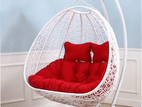 Hangstoel dubbel: 2 persoons 130 cm breed -hoogte 200 cm - wit frame / rode kussens - afbeelding 3 van  3