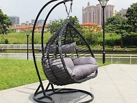 Hangstoel dubbel: 2 persoons 135 cm breed - hoogte 197 cm - zwart frame / grijze kussens - afbeelding 1 van  5