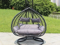 Hangstoel dubbel: 2 persoons 135 cm breed - hoogte 197 cm - zwart frame / grijze kussens - afbeelding 5 van  5