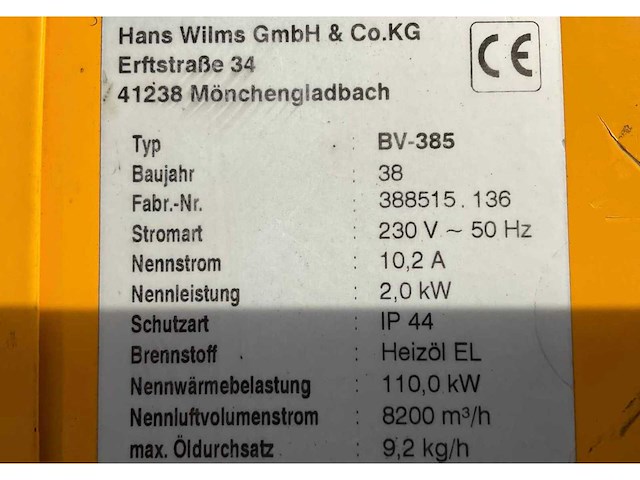 Hans wilms bv-385 industriële heater / event heater / hetelucht turbine - afbeelding 8 van  8