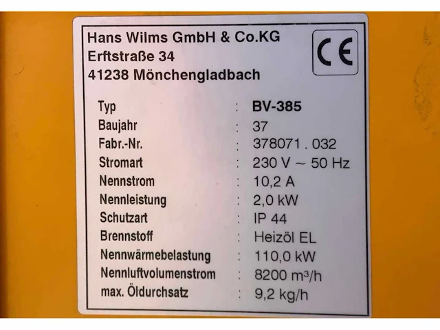 Hans wilms bv-385 industriële heater / event heater / hetelucht turbine - afbeelding 6 van  6