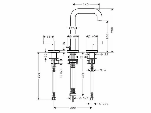 Hansgrohe axor 3 -hole citterio basin mixer chrome 170 - 39135000 - afbeelding 5 van  6