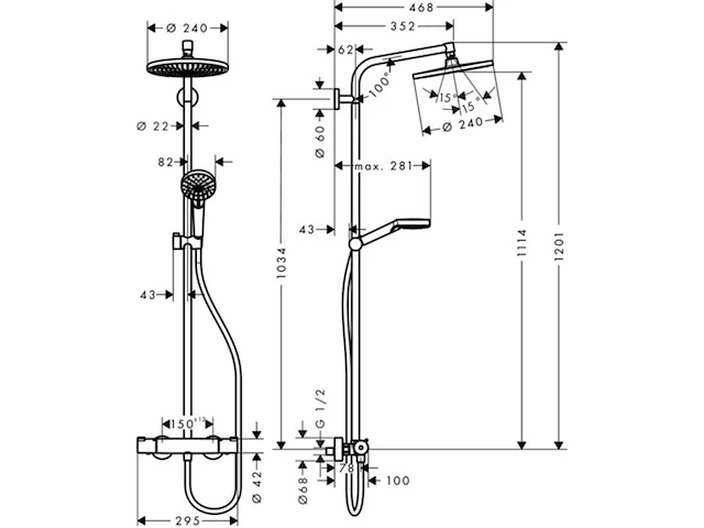 Hansgrohe crometta doucheset s 240 showerpipe met thermostaat chroom - afbeelding 2 van  4