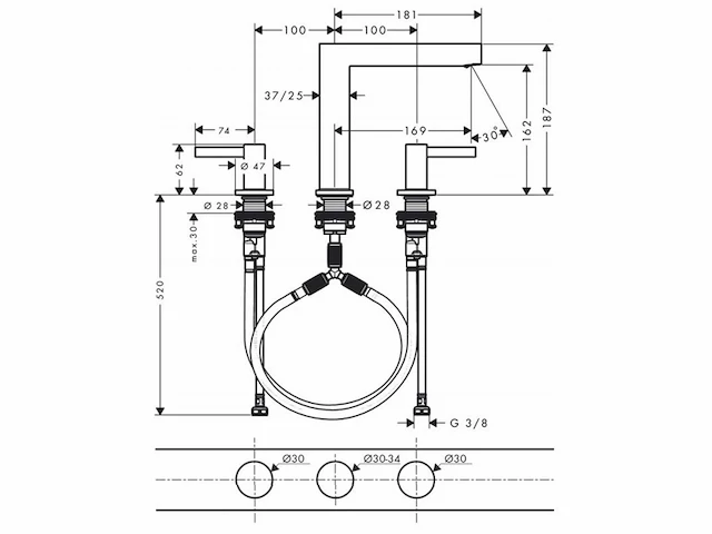 Hansgrohe finoris 3-gats wastafelmengkraan 160 met push-open mat wit - afbeelding 3 van  3
