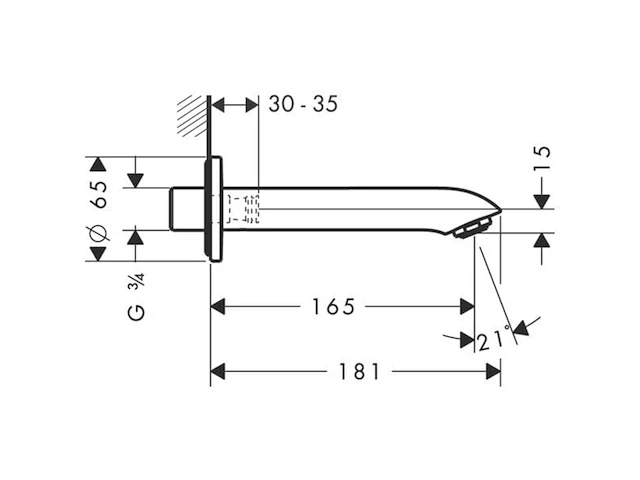 Hansgrohe metris badinloop, comfortuitloop 165 mm,chroom - afbeelding 2 van  2