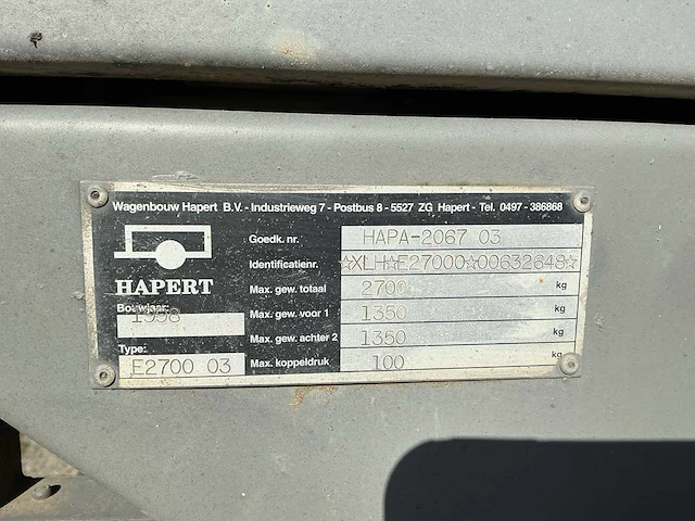 Hapert e2700 3-zijdige kipper aanhangwagen - afbeelding 6 van  15