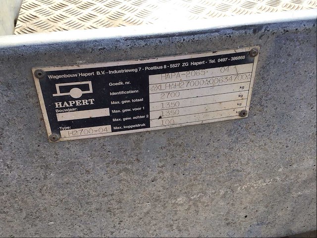 Hapert h2700 kantelbaar machine transporter - aanhangwagen - afbeelding 11 van  13