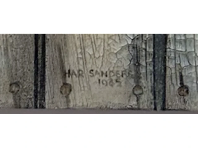 Har sanders (1929-2010) - touwtje uit de deur, bouwjaar 1985, olieverf op doek - afbeelding 2 van  2