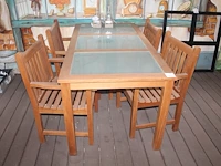 Hardhouten tuintafelset bestaande uit tafel met 3x glazen inleg en 4 stoelen met leuning. tafel afmeting 18... - afbeelding 1 van  3