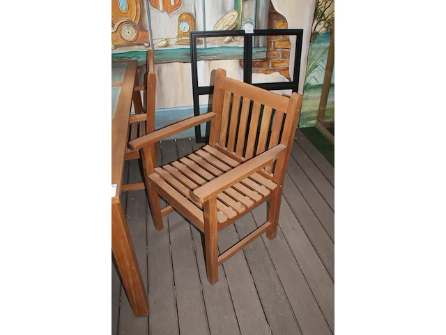 Hardhouten tuintafelset bestaande uit tafel met 3x glazen inleg en 4 stoelen met leuning. tafel afmeting 18... - afbeelding 2 van  3
