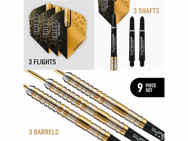 Harrows chizzy v2 steeldart, 90% tungsten, gold titanium, 22g - afbeelding 2 van  4
