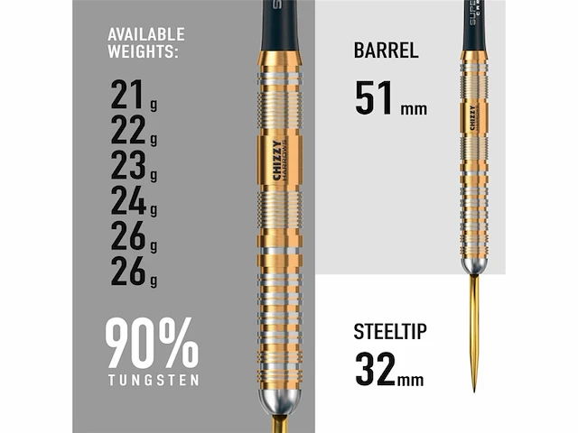 Harrows chizzy v2 steeldart, 90% tungsten, gold titanium, 22g - afbeelding 3 van  4