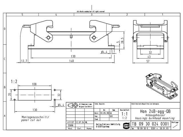 Harting opbouwbehuizing han 24b-agg-qb 09 30 024 0301 10 stuk(s) - afbeelding 2 van  2