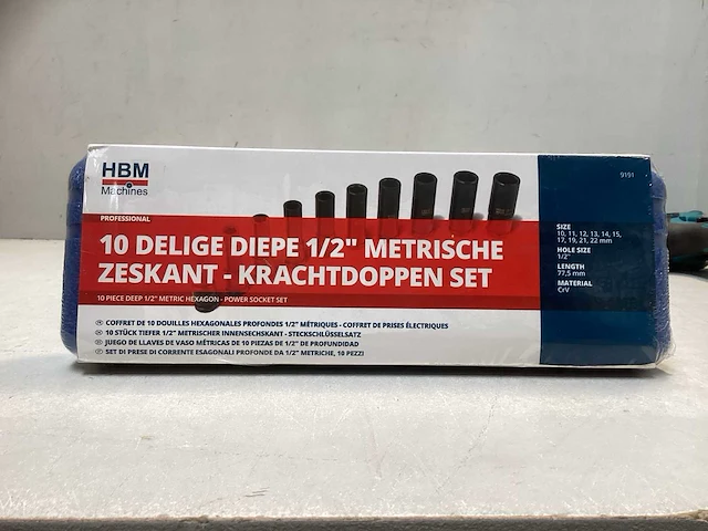 Hbm - krachtdoppenset - 10-delig 1/2” cr-v - afbeelding 1 van  3