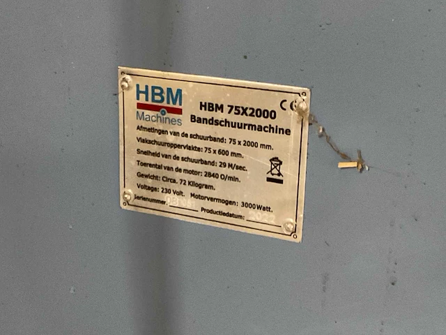 Hbm 750 x 2000 backstand bandschuurmachine - afbeelding 7 van  8