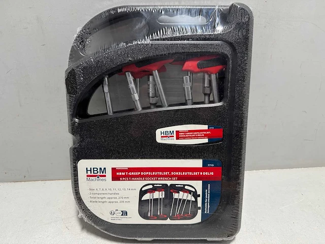 Hbm 9 delige t-greep dopsleutelset, soksleutelset - afbeelding 1 van  1