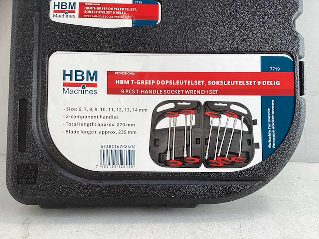 Hbm t-greep dopsleutelset, soksleutelset 9 delig - afbeelding 2 van  4