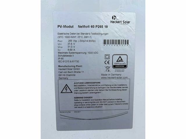Heckert solar - nemo 60 p265 19 - gebruikt zonnepaneel (500x) - afbeelding 5 van  6